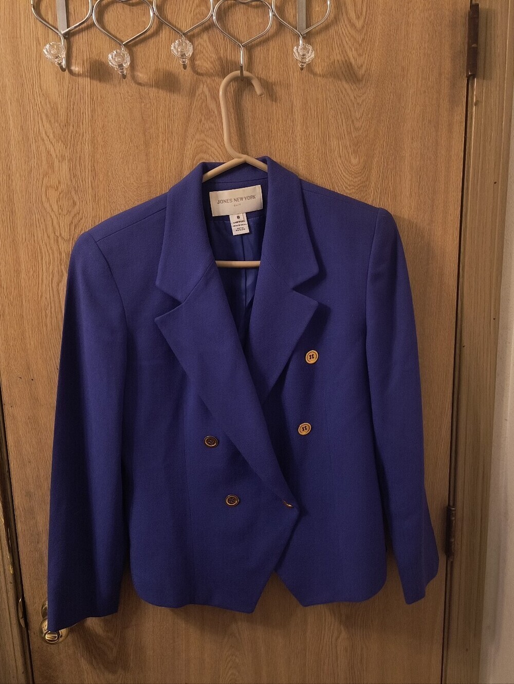 Vintage Jones New York Cobalt Blue 100% Worsted Wool Blazer - Made in USA